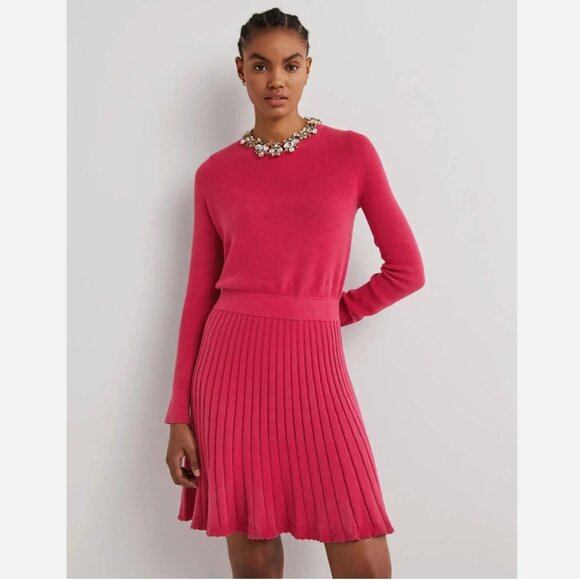 Boden Dresses & Skirts - Boden Pleated Knitted Mini Long Sleeve Sweater Dress Sweet Rose Pink 8L 8 Tall